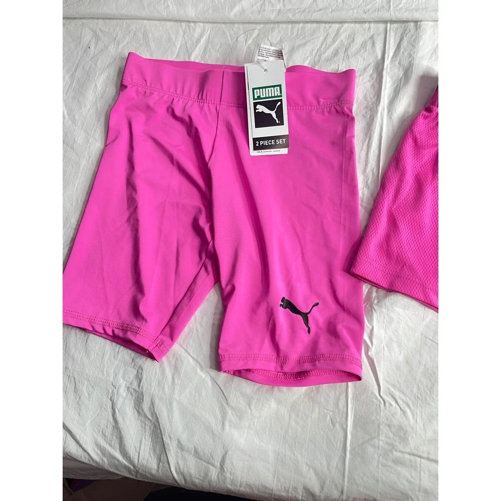 Puma Kids 2 Piece Set Pink Athletic Shorts Bike Shorts Activewear Size S